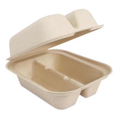Fiber Hinged Takeout Containers, Taco Box, 2 Compartments, 5