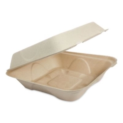 Fiber Hinged Takeout Containers, 8.2 x 8.8 x 2.9, Natural, S