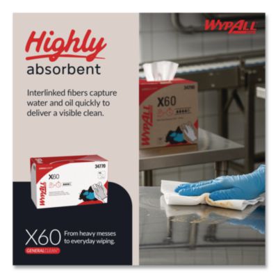 General Clean X60 Cloths, 1/4 Fold, 11 x 23, White, 100/Box,
