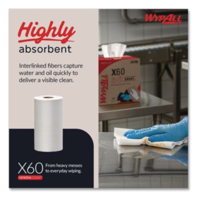 General Clean X60 Cloths, Small Roll, 13.5 x 19.6, White, 13