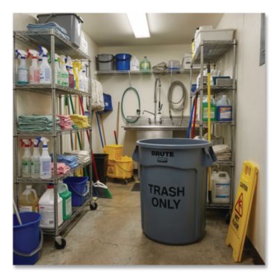 Vented Round Brute Container, "Trash Only" Imprint, 32 gal,