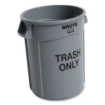 Vented Round Brute Container, "Trash Only" Imprint, 32 gal,