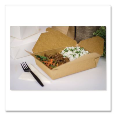 Reclosable Kraft Take-Out Box, 76 oz, 8.58 x 6.28 x 2.4, Bro