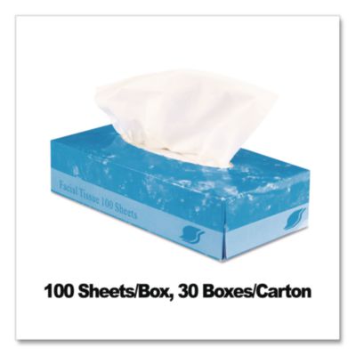 Boxed Facial Tissue, 2-Ply, White, 100 Sheets/Box, 30 Boxes/