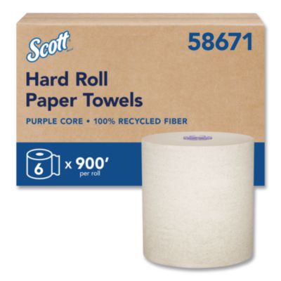 100% Recycled Hard Roll Paper Towels, 1-Ply, 8" x 900 ft, Br