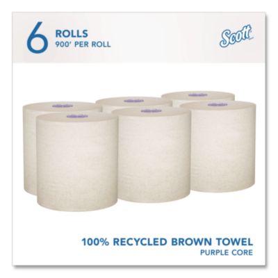 100% Recycled Hard Roll Paper Towels, 1-Ply, 8" x 900 ft, Br