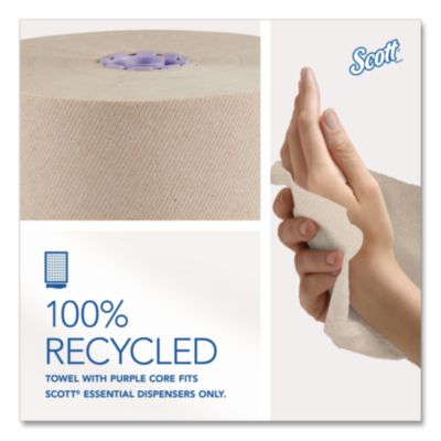 100% Recycled Hard Roll Paper Towels, 1-Ply, 8" x 900 ft, Br