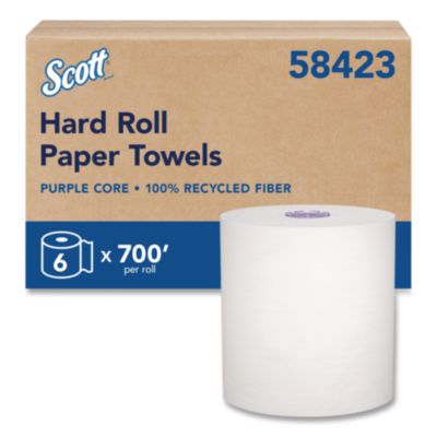 100% Recycled Hard Roll Paper Towels, 1-Ply, 8" x 700 ft, Wh