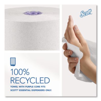 100% Recycled Hard Roll Paper Towels, 1-Ply, 8" x 700 ft, Wh