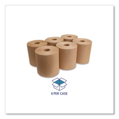 Hardwound Roll Towels, 1-Ply, 8" x 800 ft, Brown, 6 Rolls/Ca