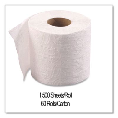 Small Roll Bath Tissue, Septic Safe, 1-Ply, White, 1,500 She