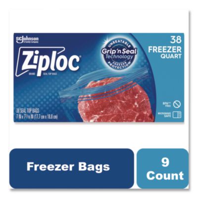 Zipper Freezer Bags, 32 oz, 6.97" x 7.7", Clear, 38 Bags/Box