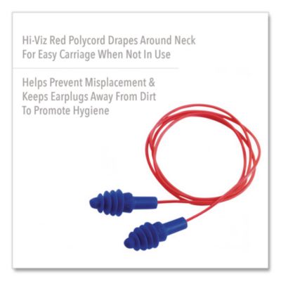 AirSoft Multiple-Use Corded Earplugs, Red Cord, 27 dB NRR, O
