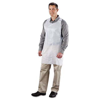 Poly Apron, 24 x 42, One Size Fits Most, White, 100/Pack, 10