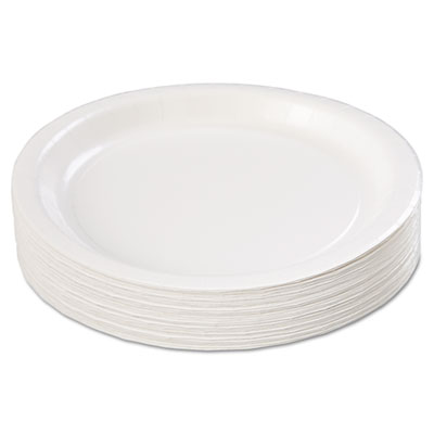 Coated Paper Dinnerware, Plate, 9" Dia, White, 50/pack, 10 P