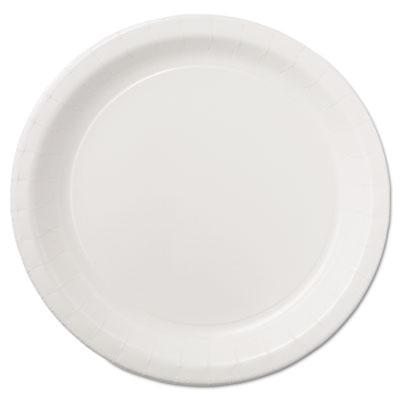 Coated Paper Dinnerware, Plate, 9" Dia, White, 50/pack, 10 P