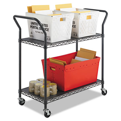 Wire Utility Cart, Metal, 2 Shelves, 400 lb Capacity, 43.75"