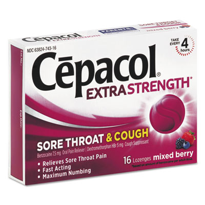 Extra Strength Sore Throat and Cough Lozenges, Mixed Berry,