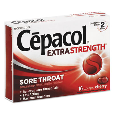 Extra Strength Sore Throat Lozenges, Cherry, 16/Box, 24 Boxe