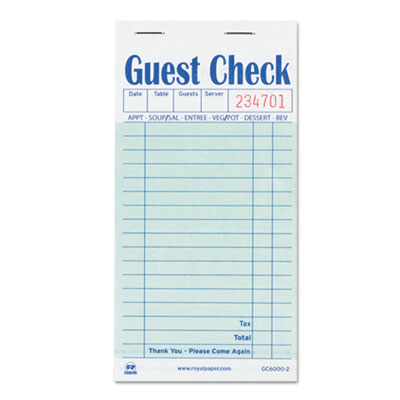 Guest Check Pad, 17 Lines, Two-Part Carbon, 3.5 x 6.7, 50 Fo