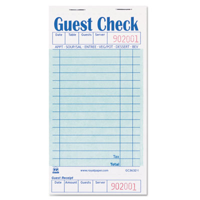 Guest Check Pad with Ruled Back, 15 Lines, One-Part (No Copi
