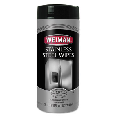 Stainless Steel Wipes, 1-Ply, 7 x 8, White, 30/Canister, 4 C