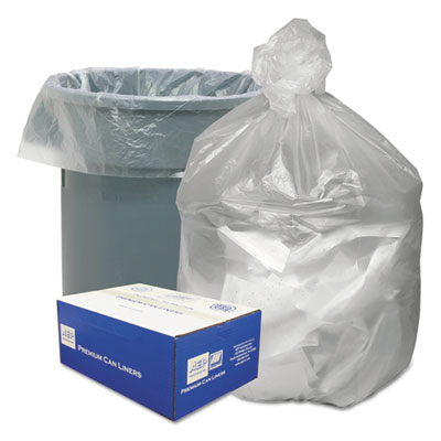 Waste Can Liners, 33 gal, 9 mic, 33" x 39", Natural, 25 Bags