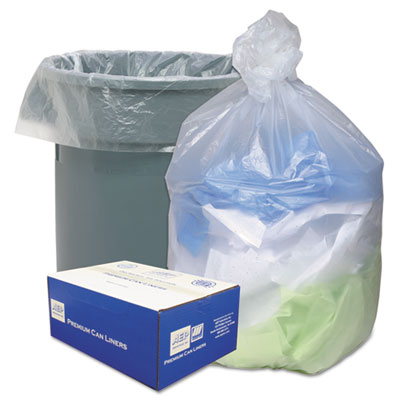 Can Liners, 30 gal, 10 mic, 30" x 37", Natural, 25 Bags/Roll