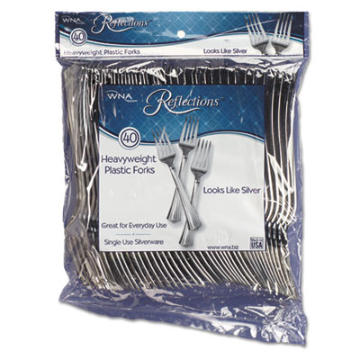 Reflections Heavyweight Plastic Utensils, Fork, Silver, 40/P