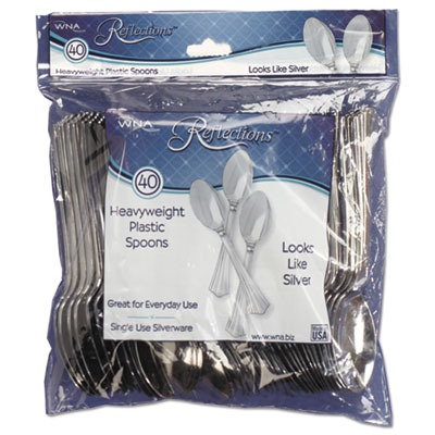 Reflections Heavyweight Plastic Utensils, Spoon, Silver, 40/