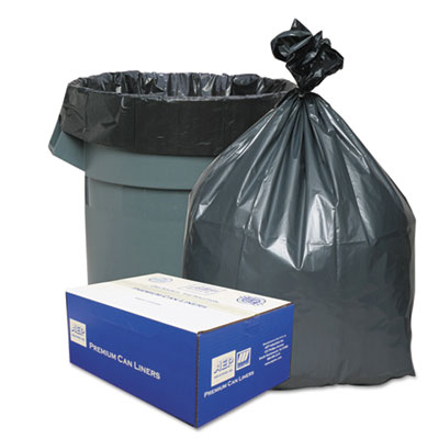 Can Liners, 60 gal, 1.55 mil, 39" x 56", Gray, 10 Bags/Roll,