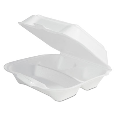 Foam Hinged Lid Container Secure One Tab Latch, 3 Compartmen