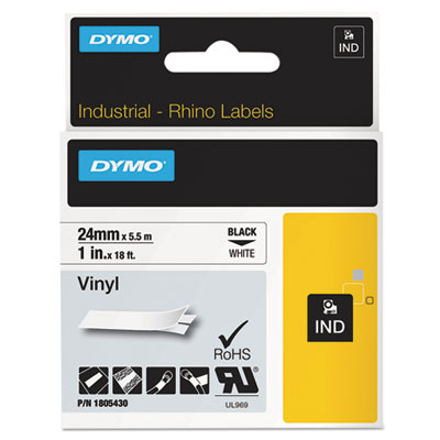 Rhino Permanent Vinyl Industrial Label Tape, 1" X 18 Ft, Whi