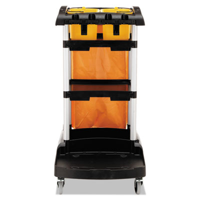 High Capacity Cleaning Cart, Plastic, 4 Shelves, 2 Bins, 21.