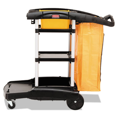 High Capacity Cleaning Cart, Plastic, 4 Shelves, 2 Bins, 21.