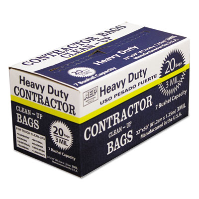 Heavy-Duty Contractor Clean-Up Bags, 60 Gal, 3 Mil, 32" X 50