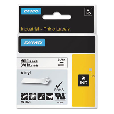 Rhino Permanent Vinyl Industrial Label Tape, 0.37" X 18 Ft,