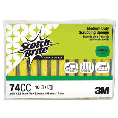 Medium-Duty Scrubbing Sponge 74, 3.6 x 6.1, 0.7" Thick, Yell