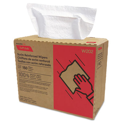 Tuff-Job Scrim Reinforced Wipers, 4-Ply, 9.75 x 16.75, White