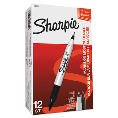 Twin-Tip Permanent Marker, Extra-Fine/fine Bullet Tips, Blac