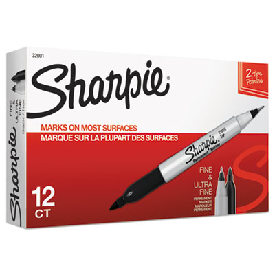 Twin-Tip Permanent Marker, Extra-Fine/fine Bullet Tips, Blac