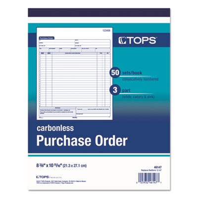 Purchase Order Book, 22 Lines, Three-Part Carbonless, 8.38 x
