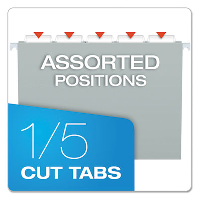 Colored Hanging Folders, Letter Size, 1/5-Cut Tabs, Gray, 25