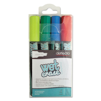 Wet Erase Markers, Medium Chisel Tip, Assorted Colors, 4/pac