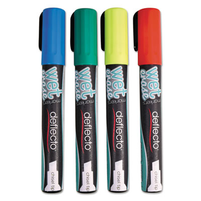Wet Erase Markers, Medium Chisel Tip, Assorted Colors, 4/pac