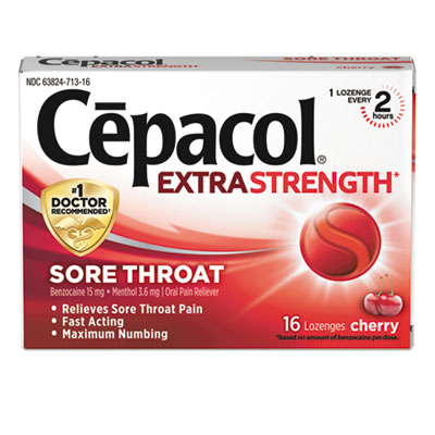 Extra Strength Sore Throat Lozenges, Cherry, 16/Box, 24 Boxe