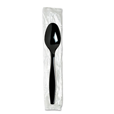 Individually Wrapped Heavyweight Spoon, Plastic, Black, 1,00