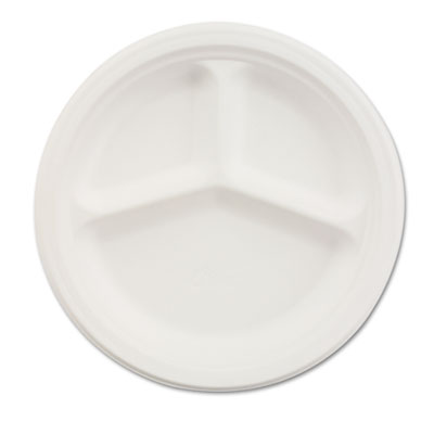 Paper Dinnerware, 3-Compartment Plate, 9.25" Dia, White, 500