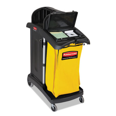 High Capacity Cleaning Cart, Plastic, 4 Shelves, 2 Bins, 21.