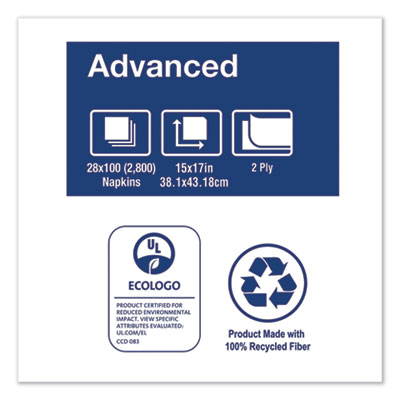 Advanced Dinner Napkins, 2-Ply, 15 x 17, 1/8 Fold, White, 10